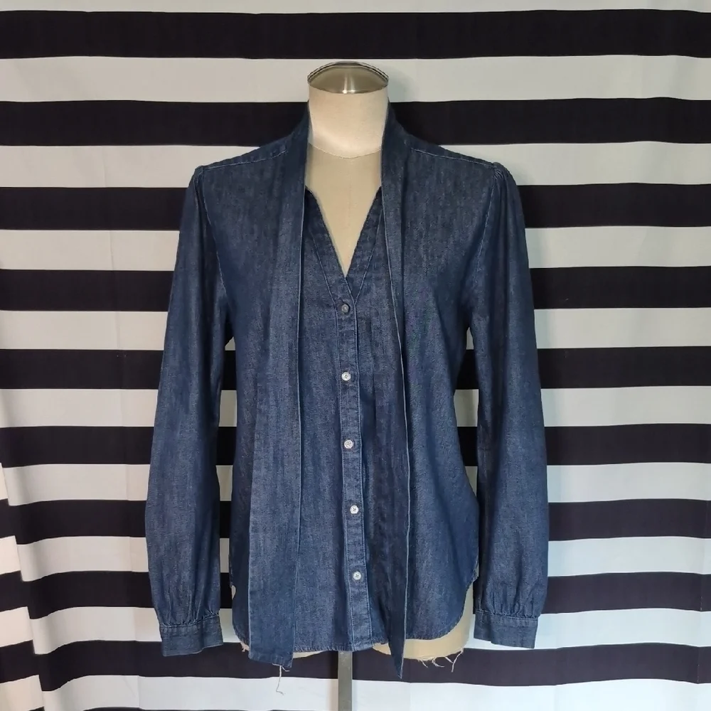 J Crew Tie Neck Medium Denim Shirt NWT